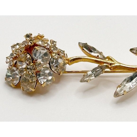 Sparkling Clear Rhinestone Flower Pin Brooch Prong Set Stones Flowers Move - Picture 8 of 10